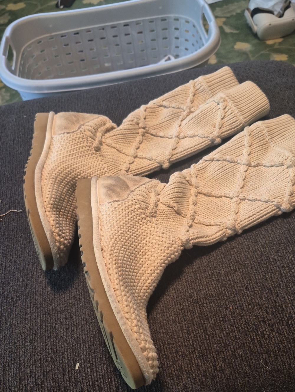 UGG Cream Cable-Knit Mid-Calf Winter Boots
